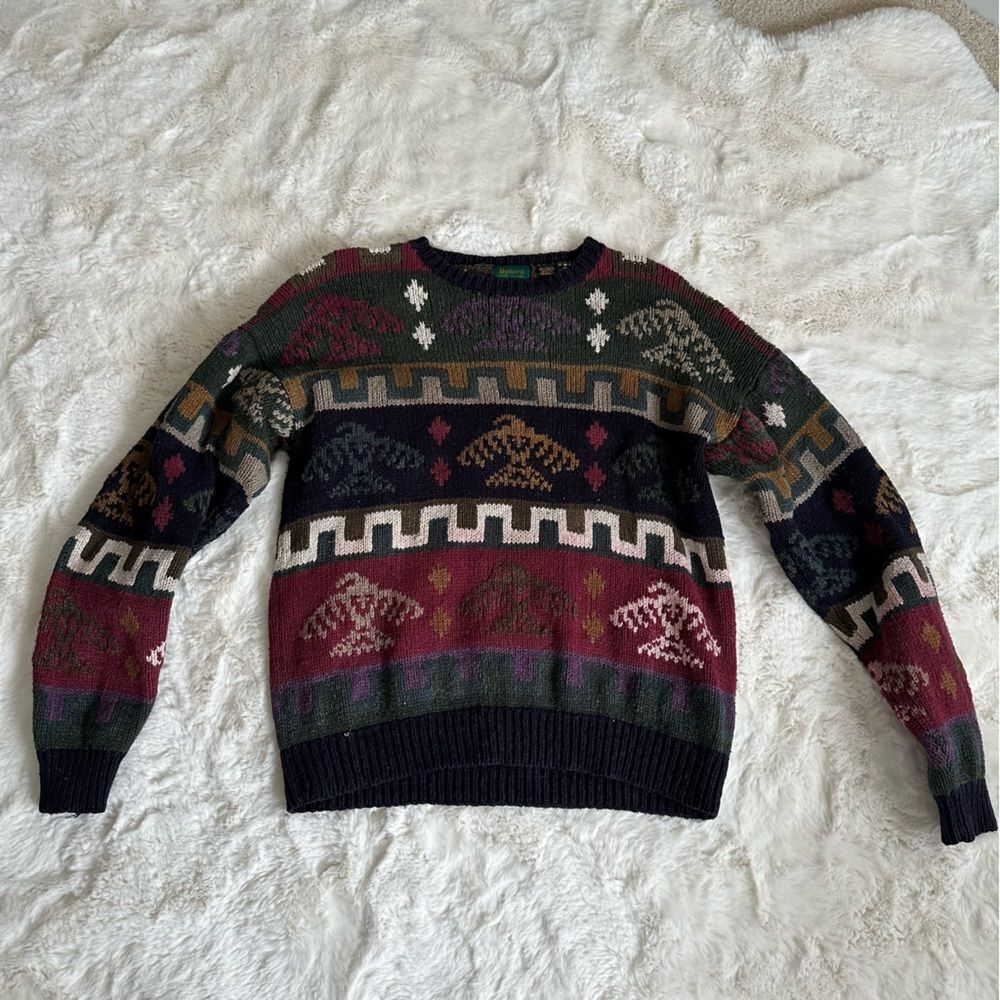 Vintage Byford London/NY green + red oversized grandpa sweater with eagle print